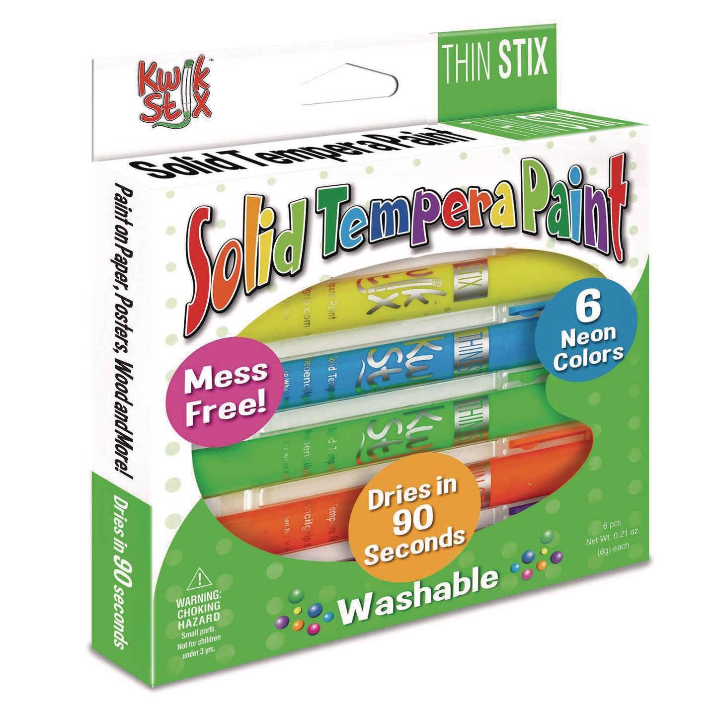The Pencil Grip Thin Stix Tempera Paint Set, 6 Assorted Neon Colors, 6/Set, 24 Sets/Carton (61624)