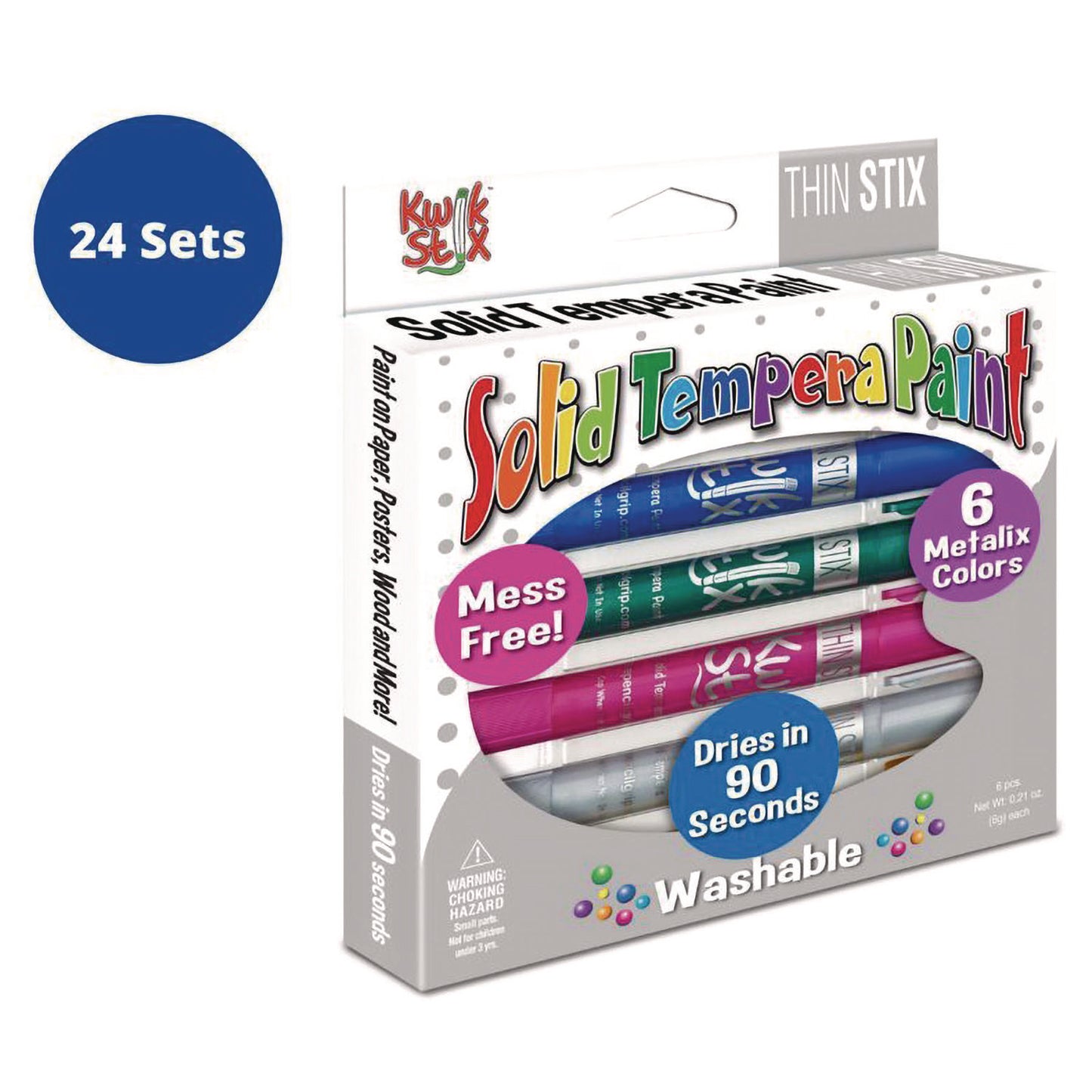 The Pencil Grip Thin Stix Tempera Paint Set, 6 Assorted Metallic Colors, 6/Set, 24 Sets/Carton (61924)