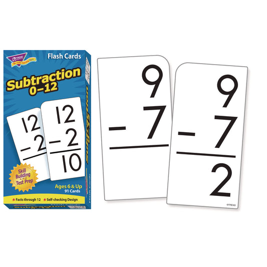 TREND Skill Drill Flash Cards, Subtraction, 3 x 6, Black and White, 91/Pack (T53103)