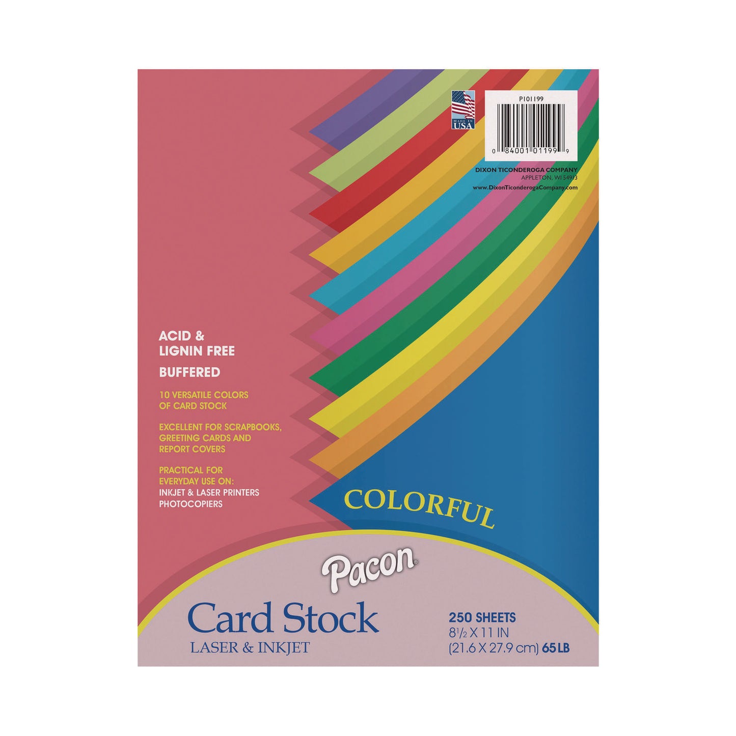 Pacon Array Card Stock, 65 lb Cover Weight, 8.5 x 11, Assorted Lively Colors, 250/Pack (101199)