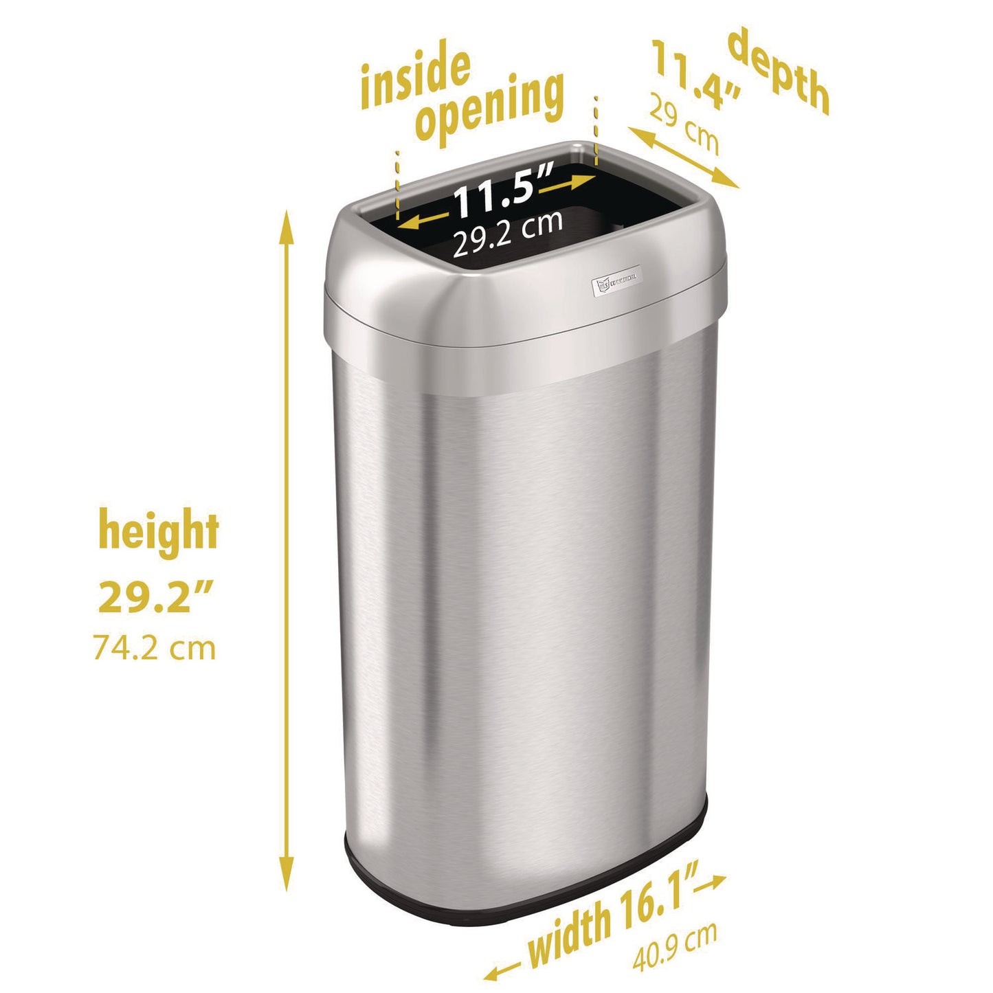 HLS Commercial Open Top Trash Can, Oval, 16 gal, Plastic/Stainless Steel, Silver (HLS16STV)