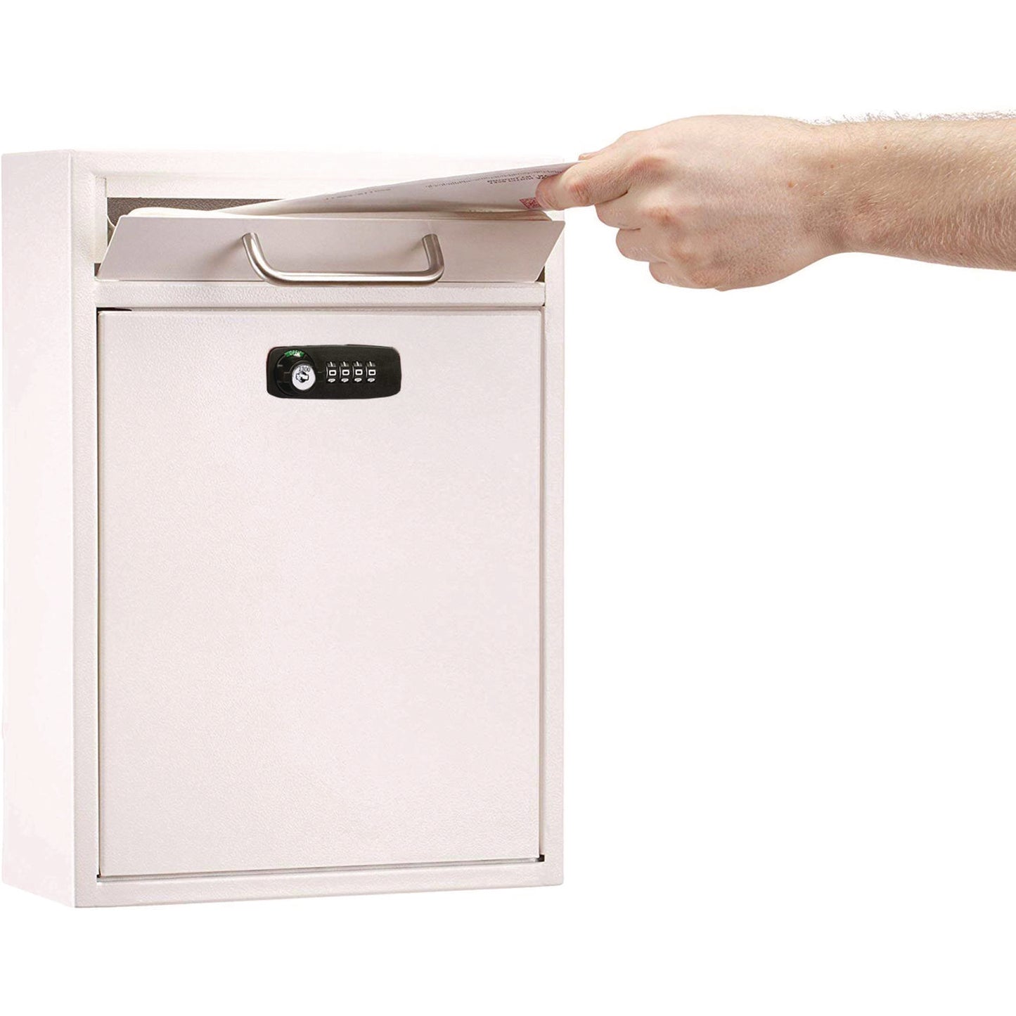 AdirOffice Large Secure Drop Box Wall Mounted Locking Mail Box with Key and Combination lock, 11.2 x 4.7 x 16.2, White (I63104WHIKC)