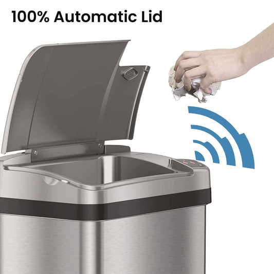 HLS Commercial Rectangular Sensor Trash Can, 4 gal, Plastic/Stainless Steel, Silver (HLS04SS)