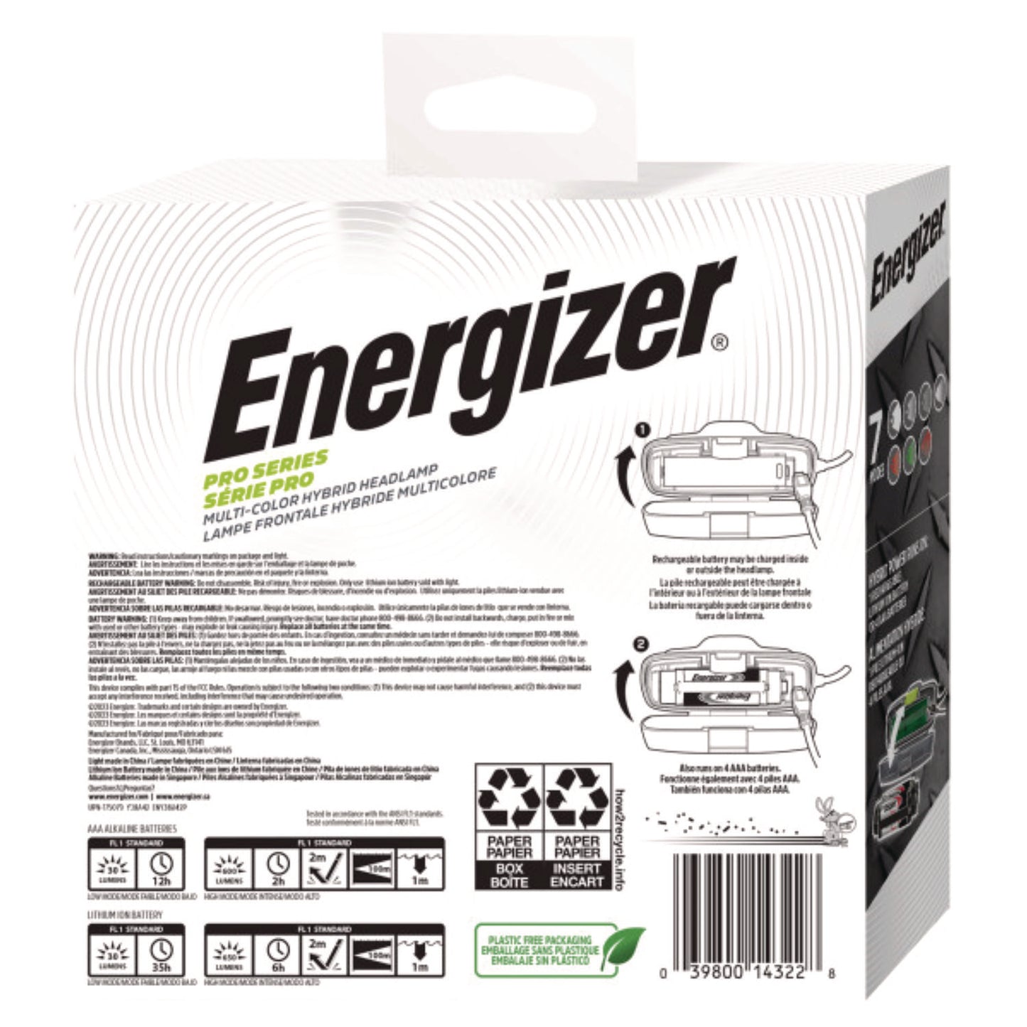 Energizer Pro Series Multi-Color Hybrid Headlamp, Rechargeable Lithium Ion/4 AAA Batteries (Included), Gray/Green (ENY38A42P)