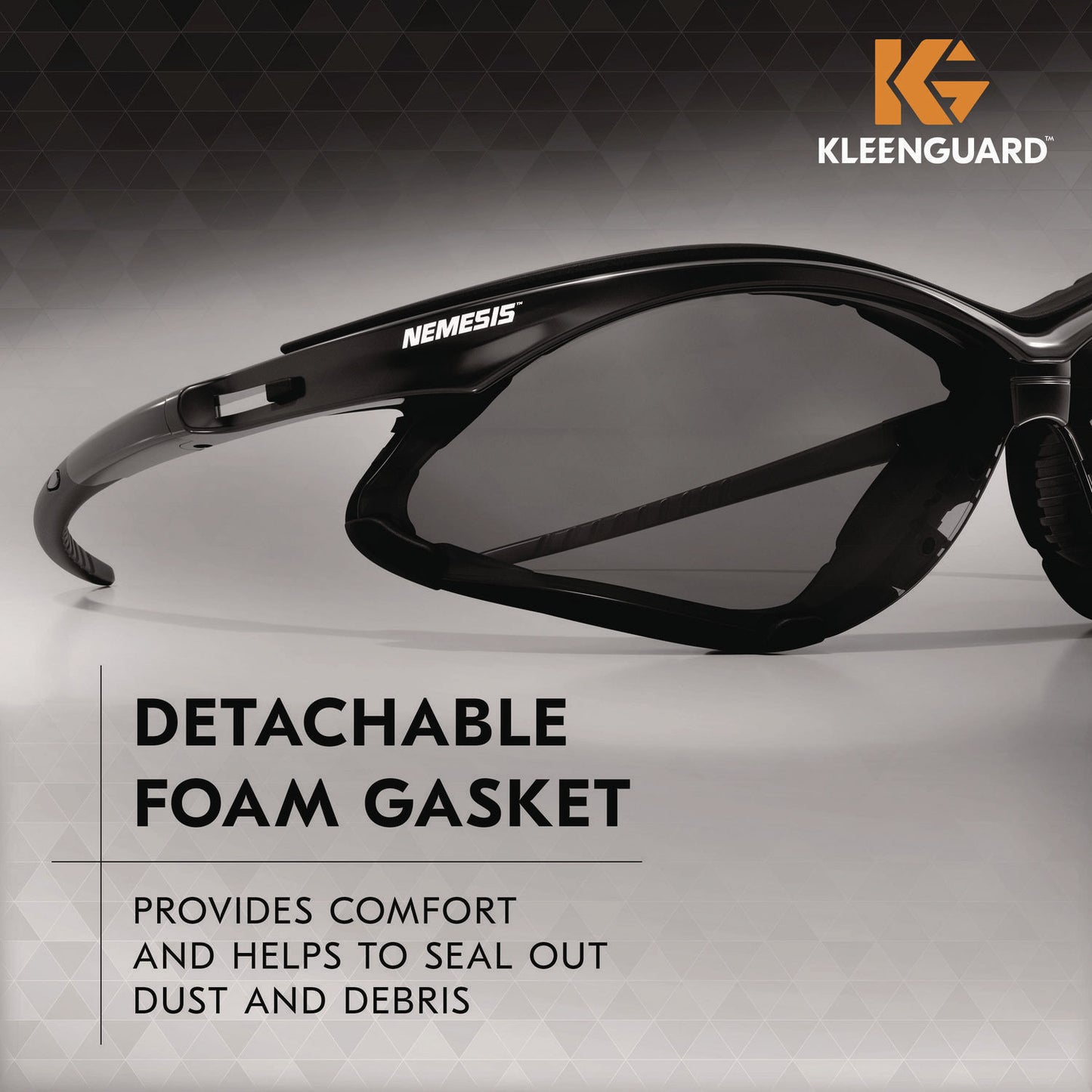 KleenGuard V30 Nemesis Foam Safety Glasses, Black Nylon Frame, Smoke Polycarbonate Lens, 12/Carton (65336)