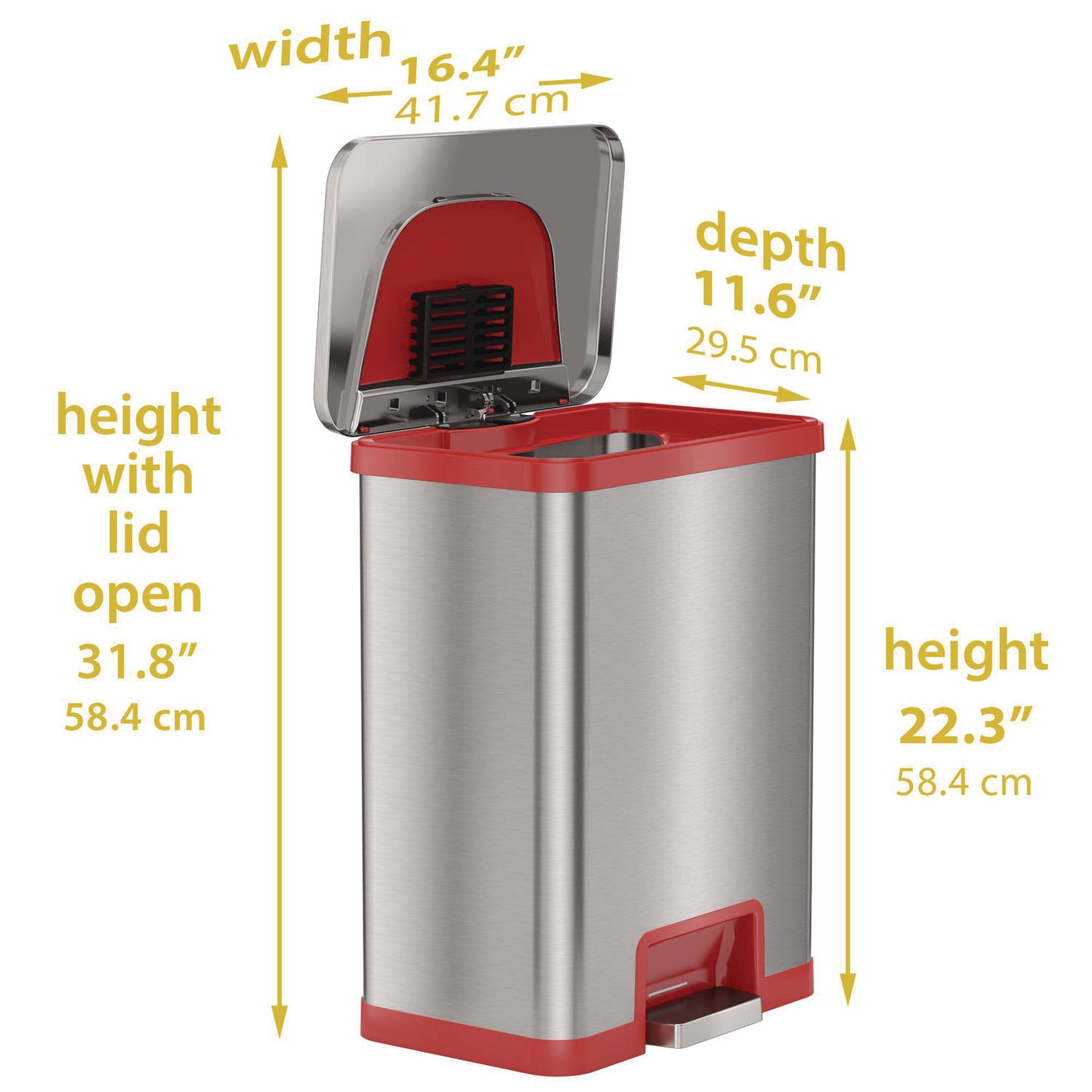 HLS Commercial Step Pedal-Sensor Trash Can, 13 gal, Plastic/Stainless Steel, Silver/Red (HLS13SR)