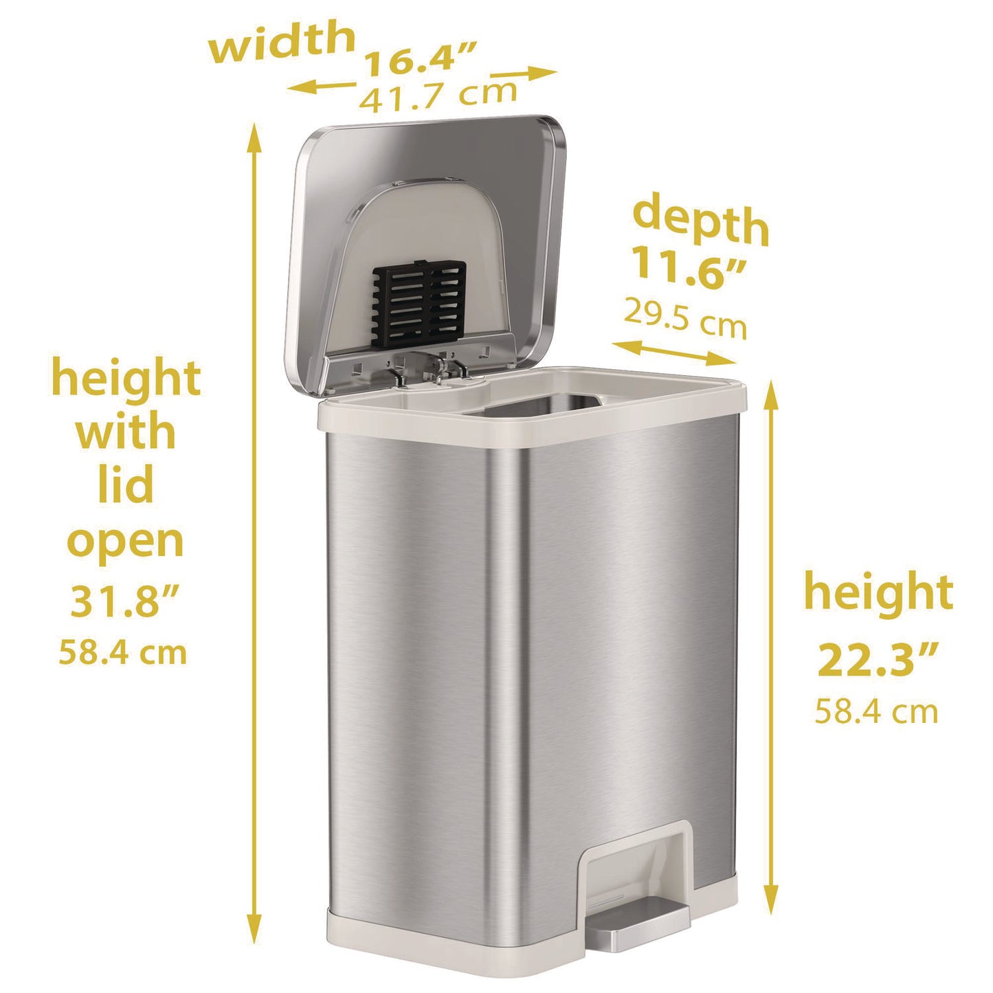 HLS Commercial Step Pedal-Sensor Trash Can, 13 gal, Plastic/Stainless Steel, Silver/White (HLS13SW)