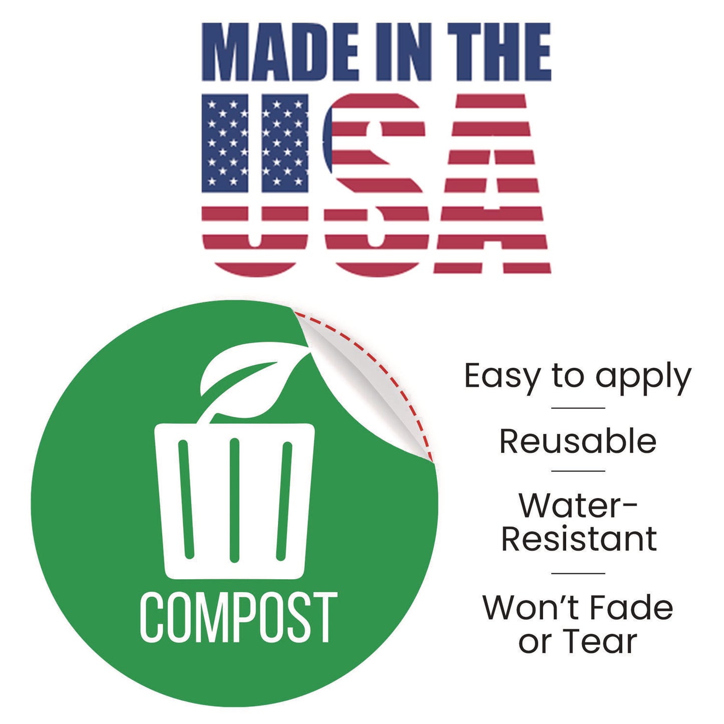 HLS Commercial Vinyl Decals, Compost, 4" Diameter, Green/White, 3/Pack (HLSKERCCOMP3)