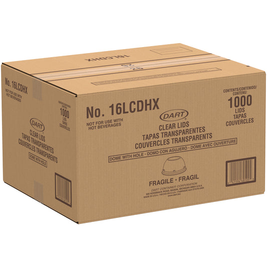 Dart Dome-Top Sundae/Cold Cup Lids, Fits 12 oz to 24 oz Cups, Clear, 1,000/Carton (16LCDHX)