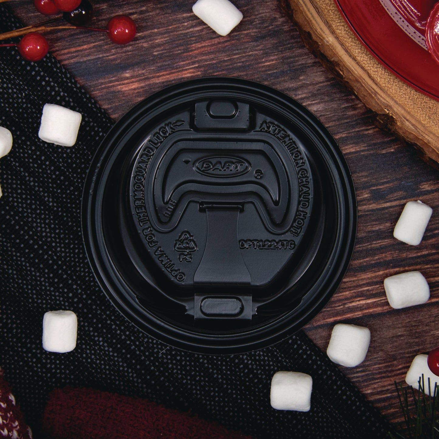 Dart Optima Reclosable Lids for Hot Paper Cups, 12 oz to 24 oz Hot Paper Cups, Black, 1,200/Carton (OPT1224TGB)