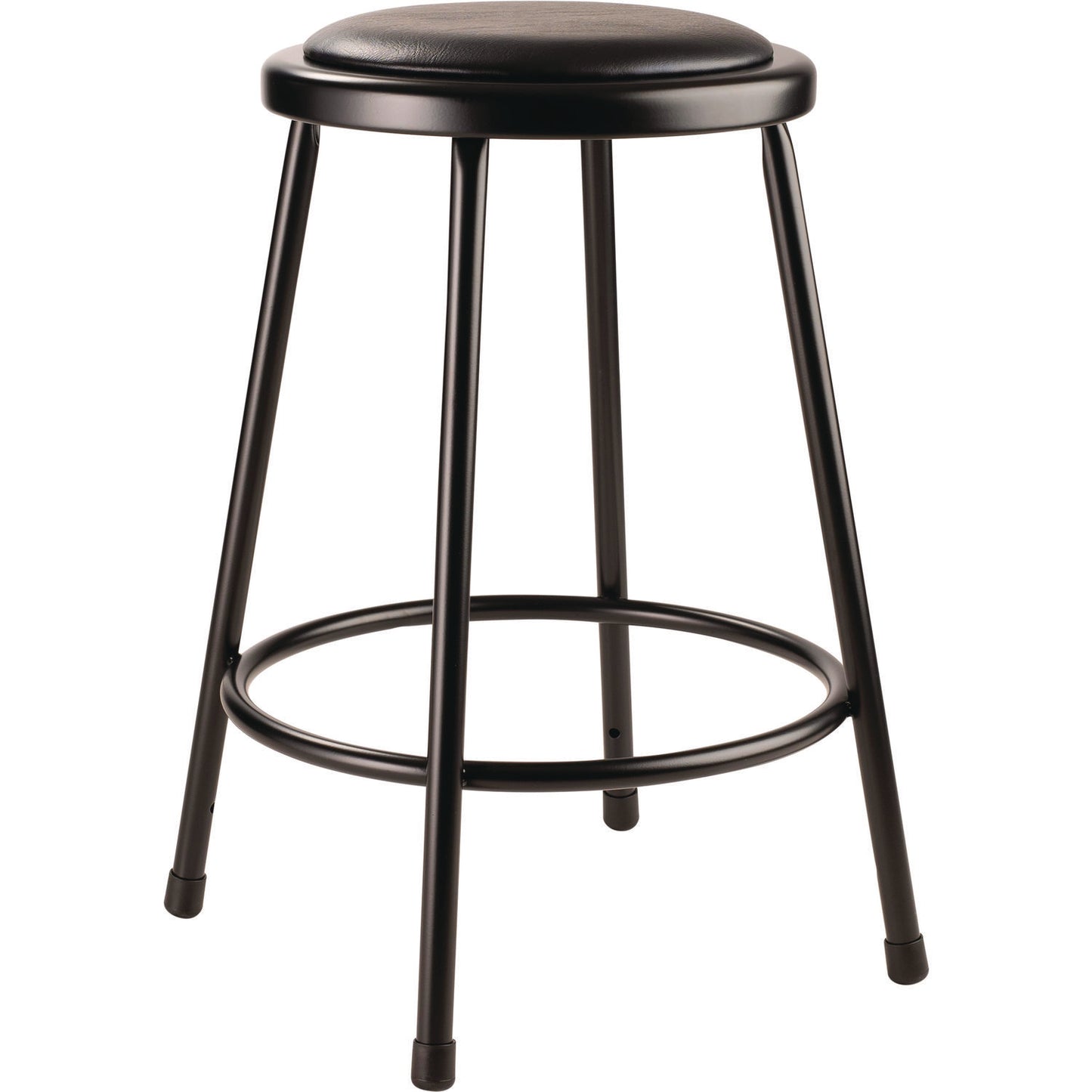 6400 Series Fixed Height Heavy Duty Vinyl Padded Steel Stool, Backless, Supports 500 Lb, 24" Seat Height, Black Seat/base
