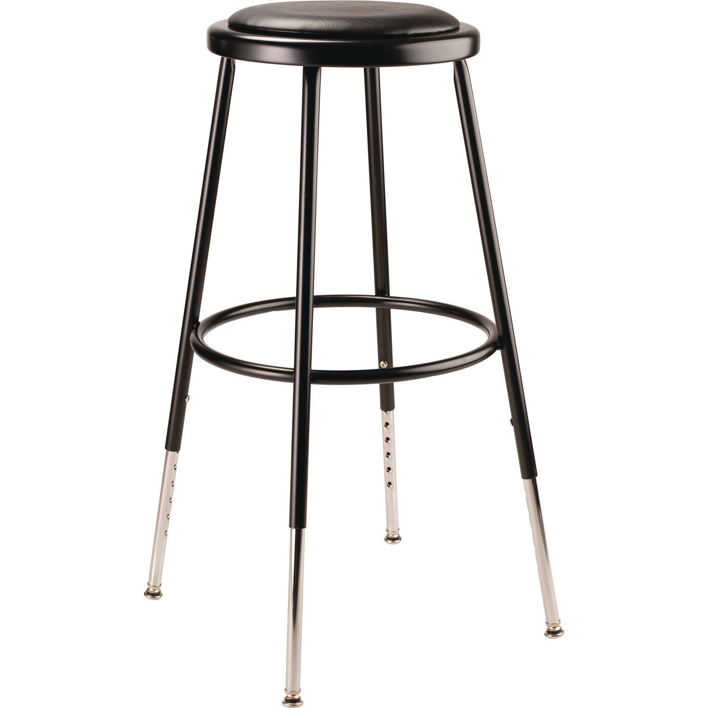 6400 Series Height Adjustable Heavy Duty Vinyl Padded Steel Stool, Supports 500 Lbs, 25" To 33" Seat Height, Black Seat/base