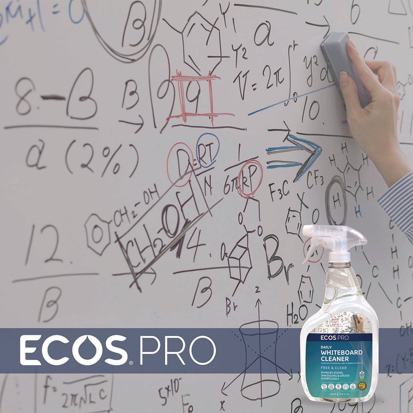 ECOS PRO Daily Whiteboard Cleaner, Free and Clear, 32 oz Spray Bottle, 6/Carton (PL98696CT)