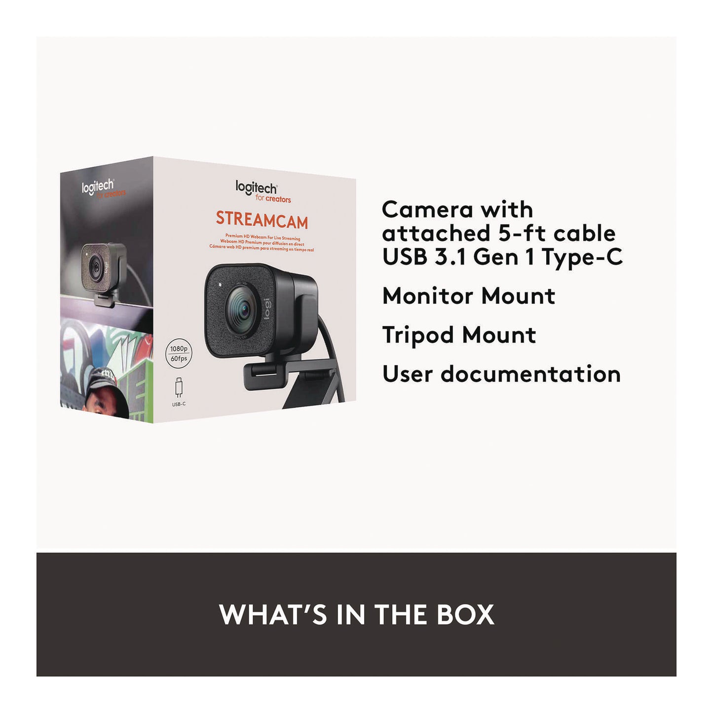 Logitech StreamCam Plus Webcam, 1920 x 1080 Pixels, 2.1 Mpixels, Black (24435282)