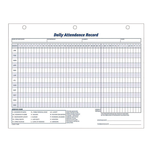 Adams Attendance Records, One Part (No Copies), 11 x 8.5, 50 Forms Total (9493)