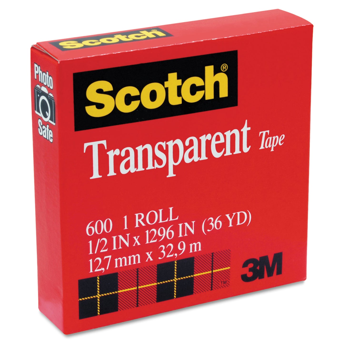 Scotch Transparent Tape, 1" Core, 0.5" x 36 yds, Transparent (600121296)