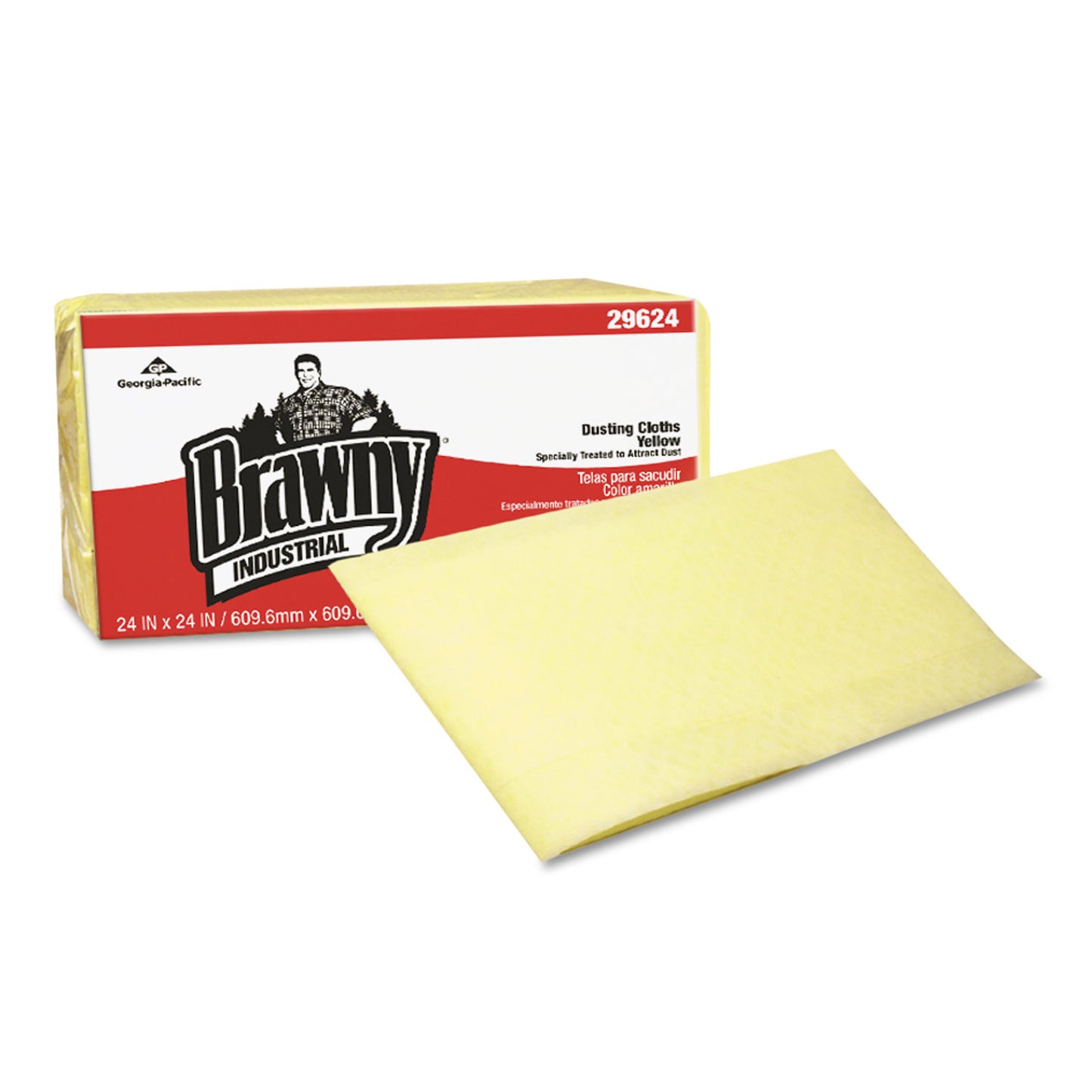 Brawny Dusting Cloths, Quarterfold, 24 x 24, Unscented, Yellow, 50/Pack, 4 Packs/Carton (29624)
