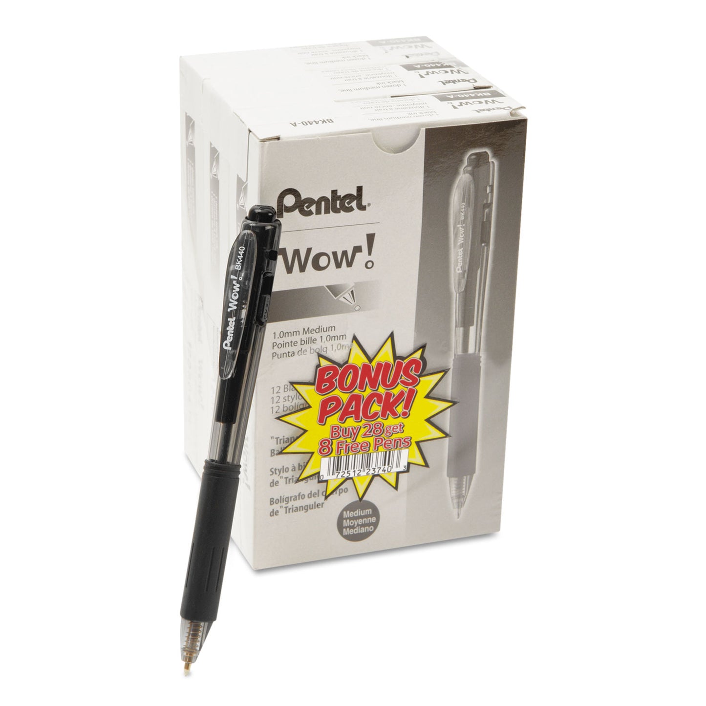 Pentel WOW! Ballpoint Pen Value Pack, Retractable, Medium 1 mm, Black Ink, Smoke/Black Barrel, 36/Pack (BK440ASWUS)