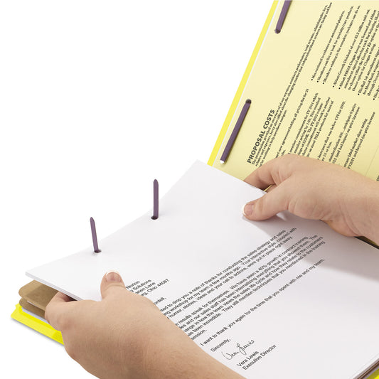 Smead Six-Section Pressboard Top Tab Classification Folders, Six SafeSHIELD Fasteners, 2 Dividers, Letter Size, Yellow, 10/Box (14034)