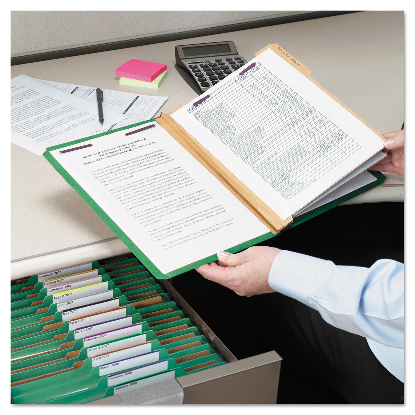 Smead Six-Section Pressboard Top Tab Classification Folders, Six SafeSHIELD Fasteners, 2 Dividers, Letter Size, Green, 10/Box (14033)