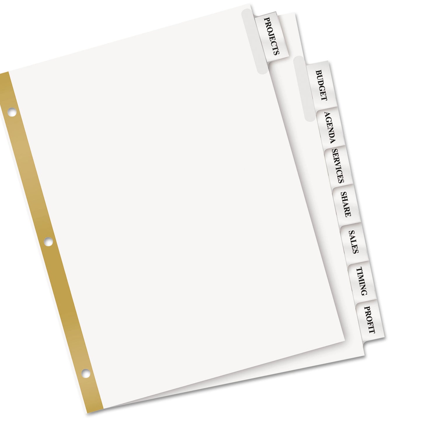 Avery Insertable Big Tab Dividers, 8-Tab, Double-Sided Gold Edge Reinforcing, 11 x 8.5, White, Clear Tabs, 1 Set (11124)