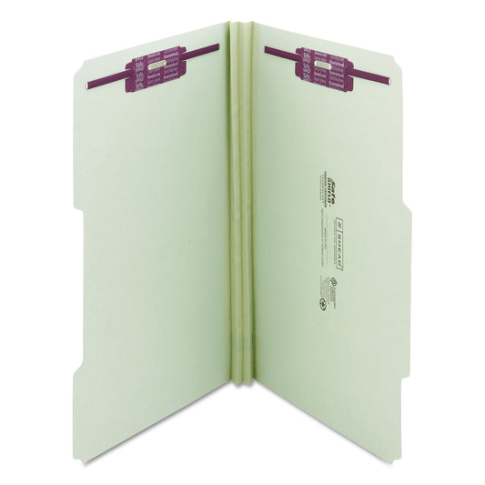 Smead Recycled Pressboard Folders, Two SafeSHIELD Coated Fasteners, 2/5-Cut: R of C, 2" Expansion, Legal Size, Gray-Green, 25/Box (19982)