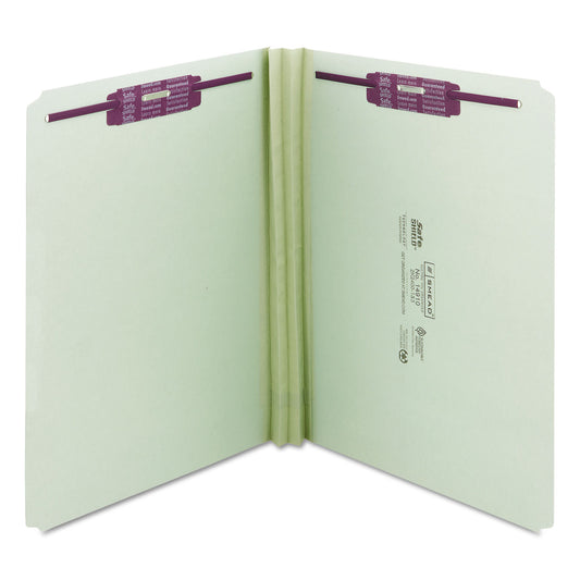 Smead Recycled Pressboard Fastener Folders, Straight Tabs, Two SafeSHIELD Fasteners, 2" Expansion, Letter Size, Gray-Green, 25/Box (14910)