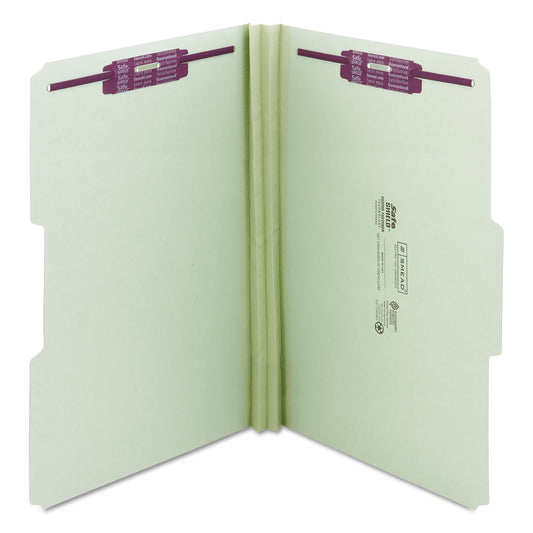 Smead Recycled Pressboard Fastener Folders, 1/3-Cut Tabs, Two SafeSHIELD Fasteners, 2" Expansion, Legal Size, Gray-Green, 25/Box (19934)