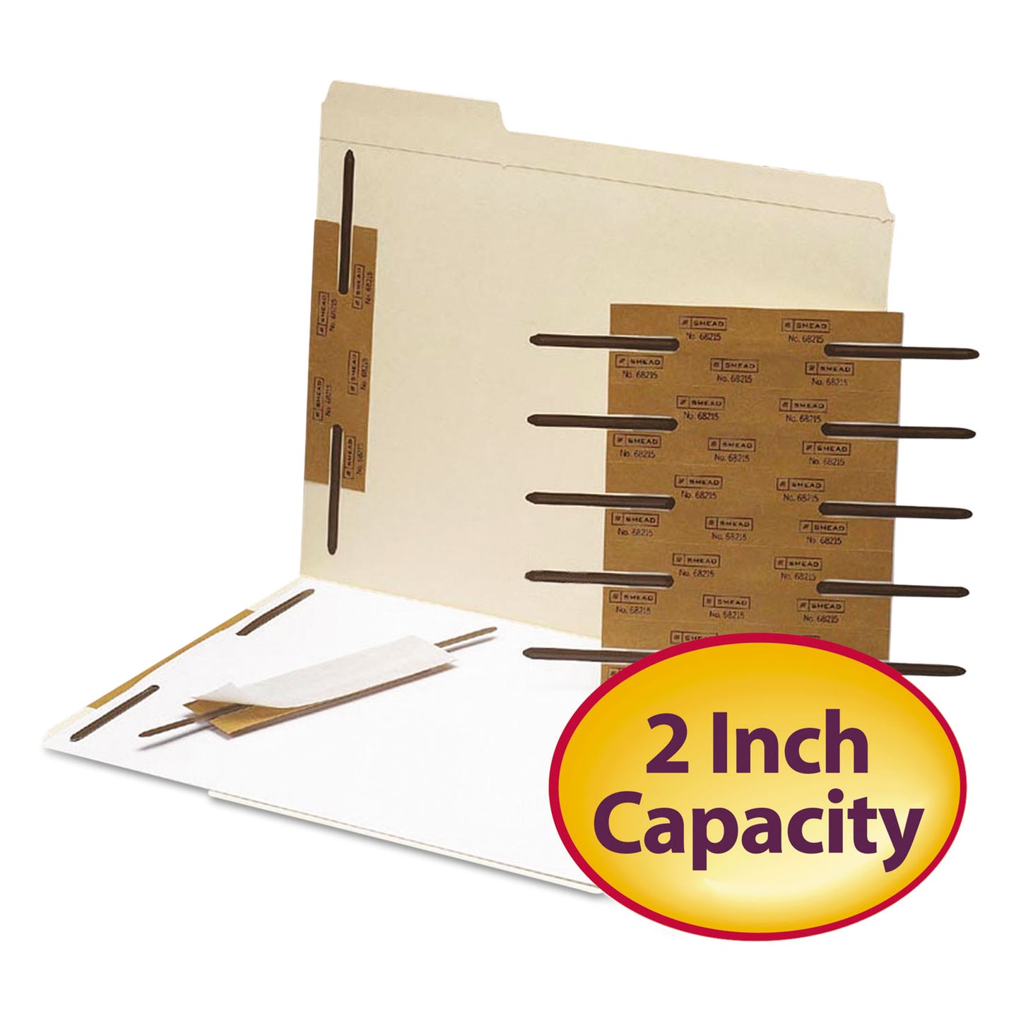 Smead Reinforced Self-Adhesive Two-Prong Fastener Base and Compressor Sets, 2" Capacity, 2.75" Center to Center, Brown, 100/Box (68215)