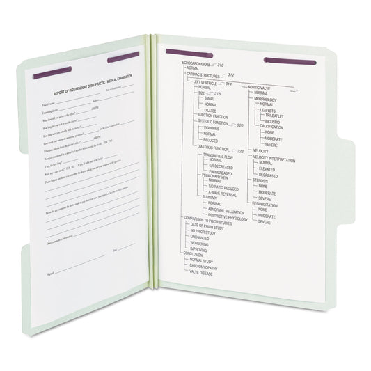 Smead SuperTab Pressboard Fastener Folders with Two SafeSHIELD Fasteners, 2" Expansion, Letter Size, Gray-Green, 25/Box (14981)