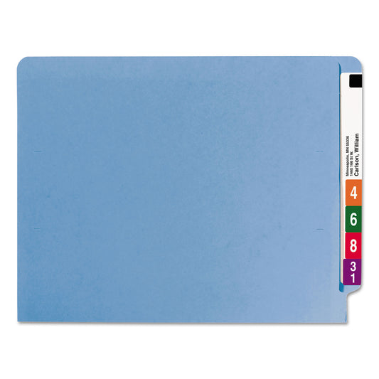 Smead Heavyweight Colored End Tab Fastener Folders, 0.75" Expansion, 2 Fasteners, Letter Size, Blue Exterior, 50/Box (25040)