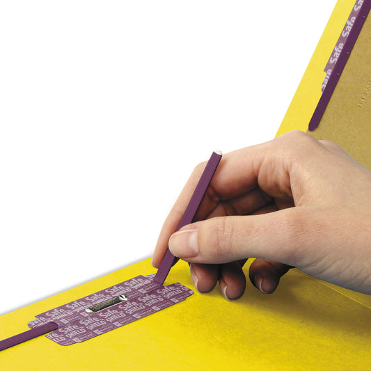 Smead End Tab Pressboard Classification Folders, Six SafeSHIELD Fasteners, 2" Expansion, 2 Dividers, Legal Size, Yellow, 10/Box (29789)