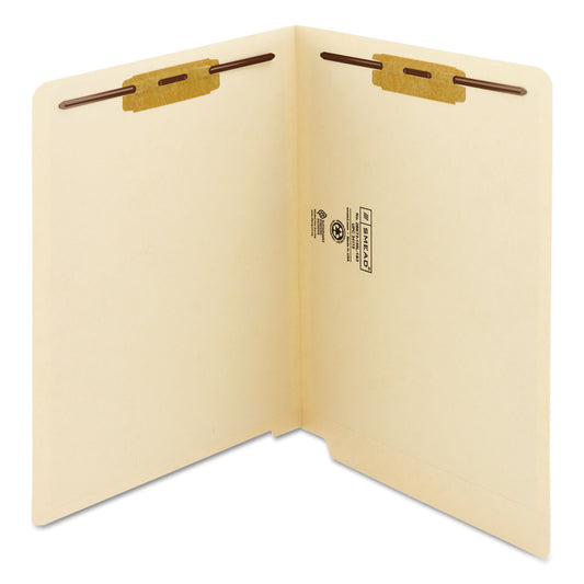 Smead End Tab Fastener Folders with Reinforced Straight Tabs, 11-pt Manila, 2 Fasteners, Letter Size, Manila Exterior, 50/Box (34115)