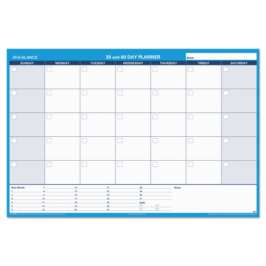 AT-A-GLANCE 30/60-Day Undated Horizontal Erasable Wall Planner, 48 x 32, White/Blue Sheets, Undated (PM33328)