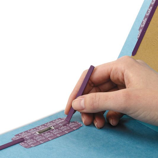 Smead End Tab Pressboard Classification Folders, Six SafeSHIELD Fasteners, 2" Expansion, 2 Dividers, Letter Size, Blue, 10/Box (26781)