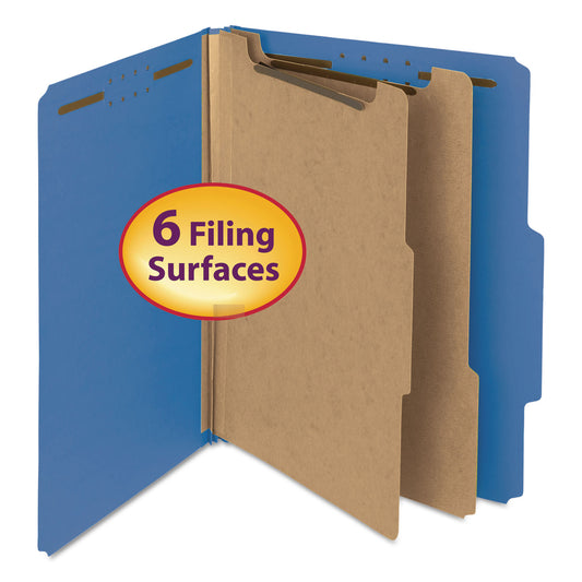 Smead Recycled Pressboard Classification Folders, 2" Expansion, 2 Dividers, 6 Fasteners, Letter Size, Dark Blue, 10/Box (14062)