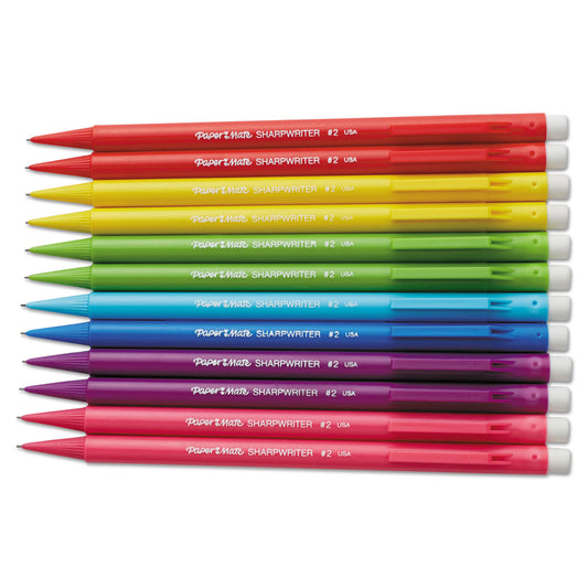 Paper Mate Sharpwriter Mechanical Pencil, 0.7 mm, HB (#2.5), Black Lead, Assorted Barrel Colors, Dozen (1898483C)