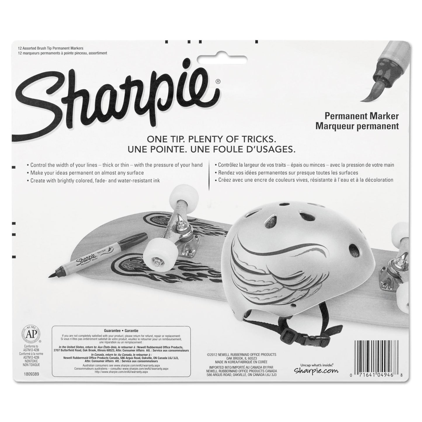Sharpie Brush Tip Permanent Marker, Medium Brush Tip, Assorted Colors, 12/Set (1810704)