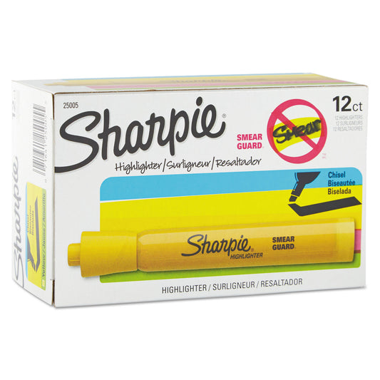 Sharpie Tank Style Highlighters, Yellow Ink, Chisel Tip, Yellow Barrel, Dozen (25005)