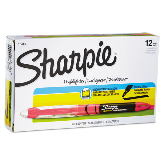 Sharpie Liquid Pen Style Highlighters, Fluorescent Pink Ink, Chisel Tip, Pink/Black/Clear Barrel, Dozen (1754464)