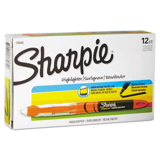 Sharpie Liquid Pen Style Highlighters, Fluorescent Orange Ink, Chisel Tip, Orange/Black/Clear Barrel, Dozen (1754466)