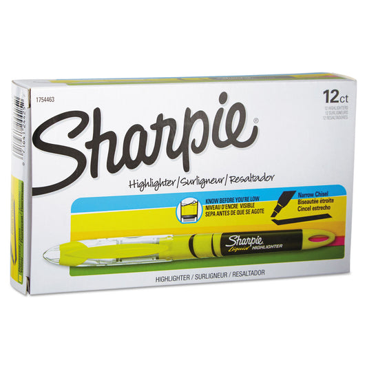Sharpie Liquid Pen Style Highlighters, Fluorescent Yellow Ink, Chisel Tip, Yellow/Black/Clear Barrel, Dozen (1754463)