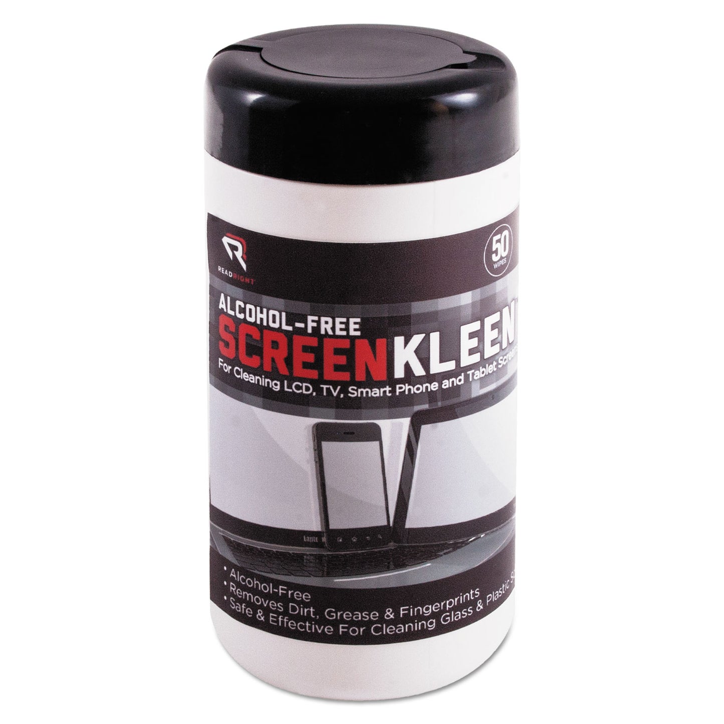 Read Right ScreenKleen Monitor Screen Wet Wipes, Cloth, 5.25 x 5.75, Unscented, 50/Tub (RR1491)