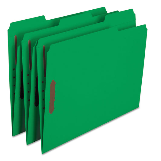 Smead Top Tab Colored Fastener Folders, 0.75" Expansion, 2 Fasteners, Letter Size, Green Exterior, 50/Box (12140)
