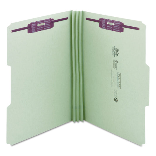 Smead Recycled Pressboard Fastener Folders, 1/3-Cut Tabs, Two SafeSHIELD Fasteners, 3" Expansion, Legal Size, Gray-Green, 25/Box (19944)
