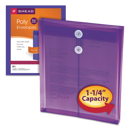 Smead Poly String and Button Interoffice Envelopes, Open-End (Vertical), 9.75 x 11.63, Transparent Purple, 5/Pack (89544)