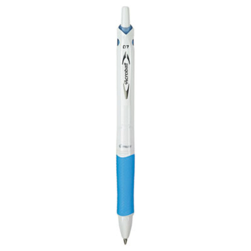 Pilot Acroball PureWhite Advanced Ink Hybrid Gel Pen, Retractable, Fine 0.7 mm, Black Ink, White/Blue Barrel (31850)