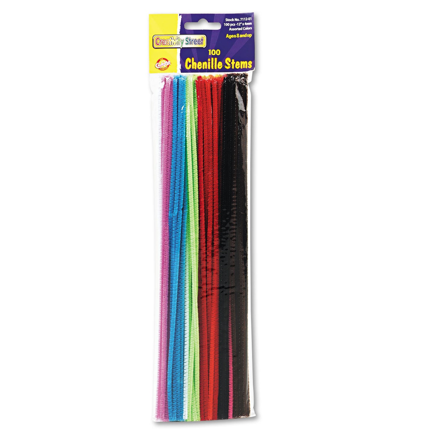 Creativity Street Regular Stems, 12" x 4 mm, Metal Wire, Polyester, Assorted, 100/Pack (711201)