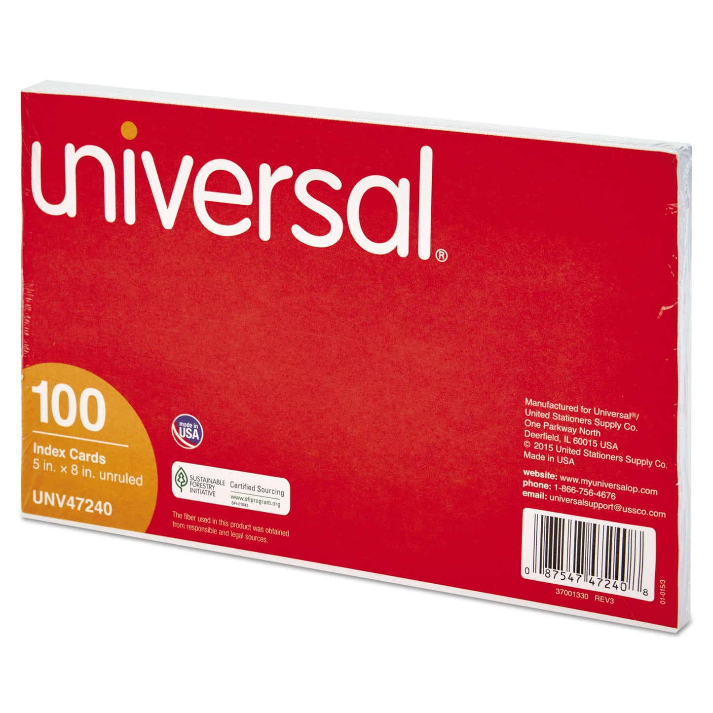 Universal Unruled Index Cards, 5 x 8, White, 100/Pack (47240)