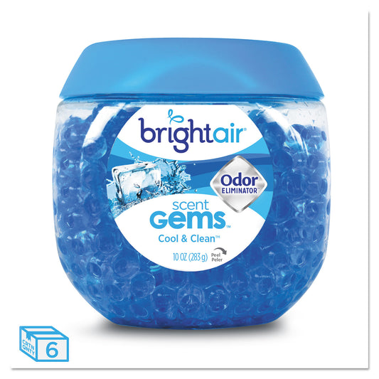 Bright Air Scent Gems Odor Eliminator, Cool and Clean, Blue, 10 oz Jar, 6/Carton (900228CT)